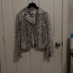 LG Women's Leather Jacket - Snake Print in Black and Gray